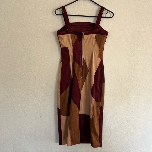 Ramy Brook Odette Patchwork Faux Suede Dress Size O Brown Burgundy Western Boho - Picture 6 of 11